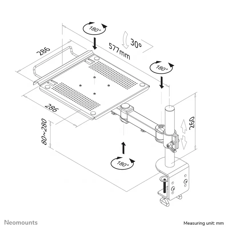 Neomounts NOTEBOOK-D100 sülearvuti hoidik monitori käele 10-22 tolli