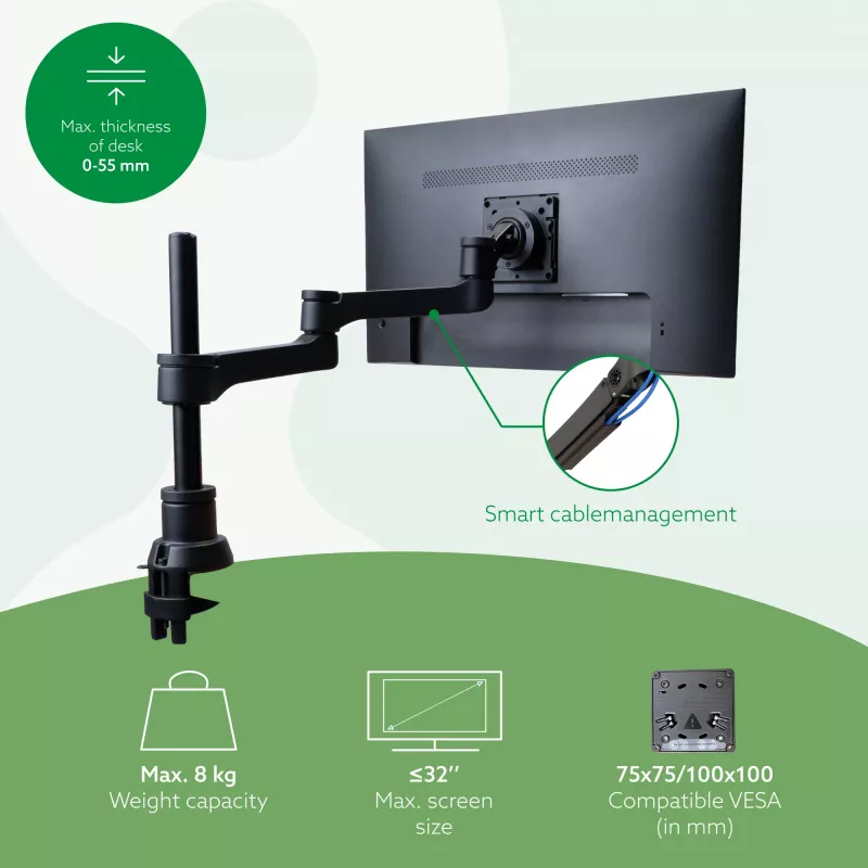 R-Go Tools Monitor arm R-Go Zepher Single, fully adjustable, 0-8 Kg load capacity, 100% circular, Must