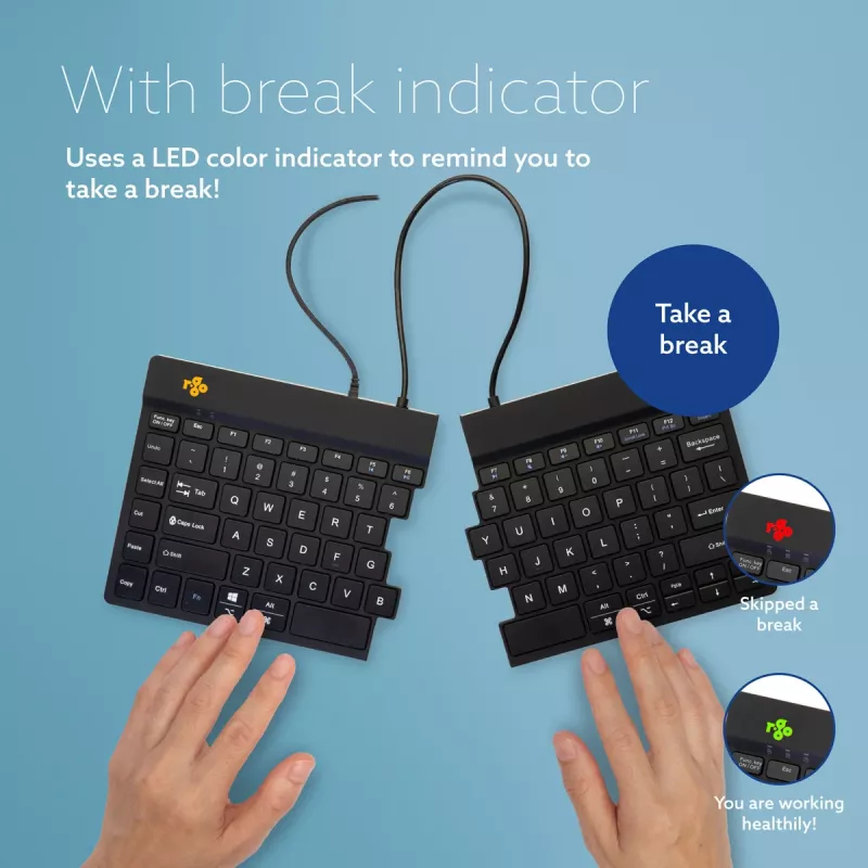 R-Go Tools Ergonomic klaviatuur R-Go Split Break v2 with break software, ergonomic split klaviatuur, QWERTY (US), Wired, Must