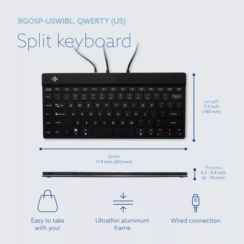 R-Go Tools Ergonomic klaviatuur R-Go Split Break v2 with break software, ergonomic split klaviatuur, QWERTY (US), Wired, Must