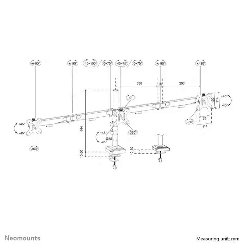 Lauamonitorihoidja Neomounts DS60-600BL3 Clamp/Grommet 10-27 tolli