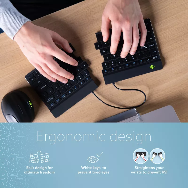 R-Go Tools Ergonomic klaviatuur R-Go Split Break with break software, ergonomic split klaviatuur, QWERTY (US), Bluetooth, Must
