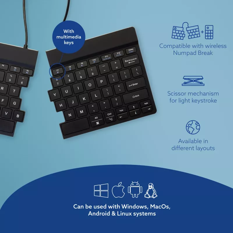 R-Go Tools Ergonomic klaviatuur R-Go Split Break with break software, ergonomic split klaviatuur, QWERTY (US), Bluetooth, Must