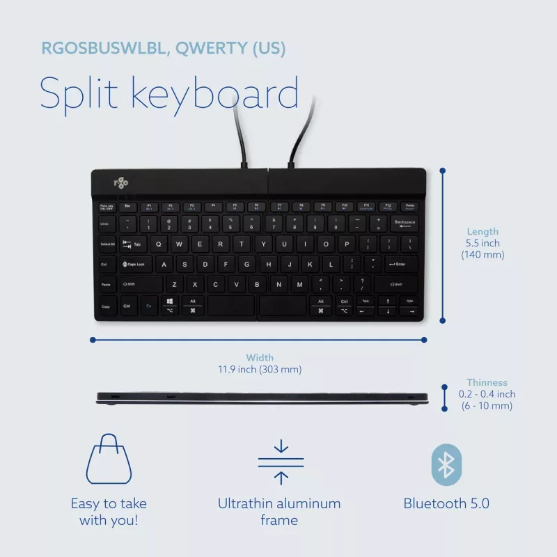 R-Go Tools Ergonomic klaviatuur R-Go Split Break with break software, ergonomic split klaviatuur, QWERTY (US), Bluetooth, Must