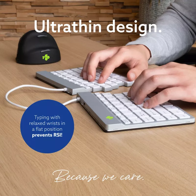 R-Go Tools Ergonoomiline klaviatuur R-Go Split Break koos pausitarkvaraga, ergonoomiline poolitatud klaviatuur, QWERTY (US), Bluetooth, valge