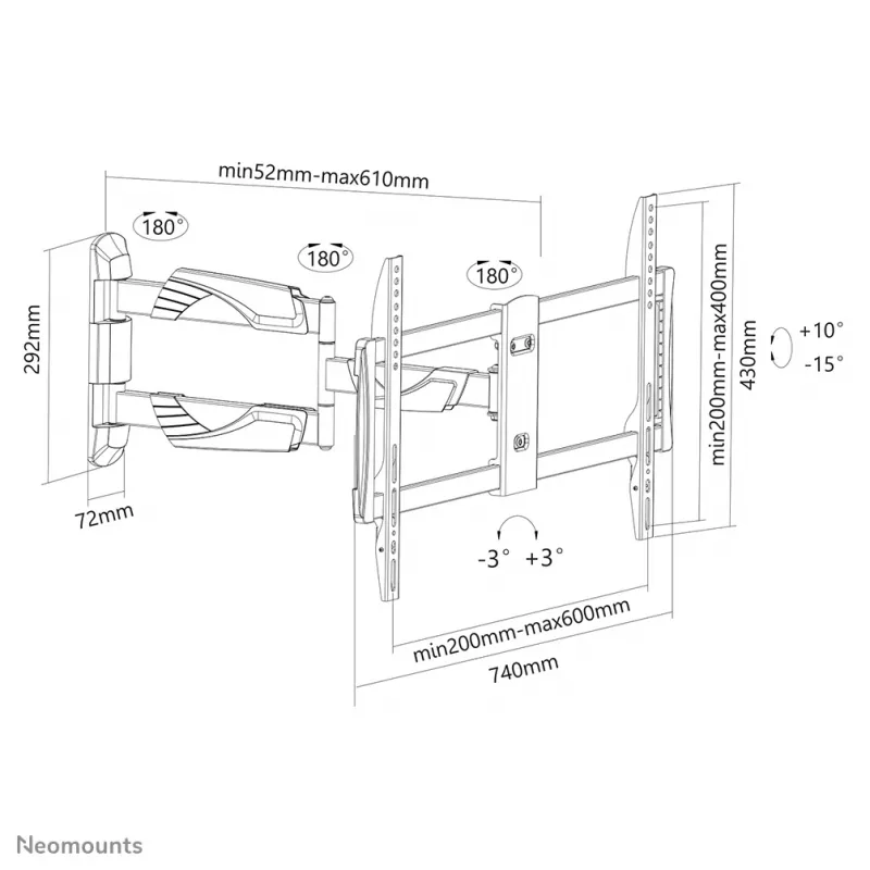 Neomounts NM-W460Must TV seinakinnitus 32-60 tolli - täisliigutusega