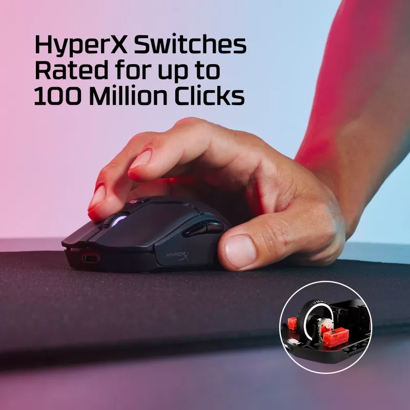 Juhtmevaba mänguriir KINGSTON HyperX Pulsefire Haste 2 Mini — mõlemakäeline, 26 000 DPI, RF/Bluetooth/USB