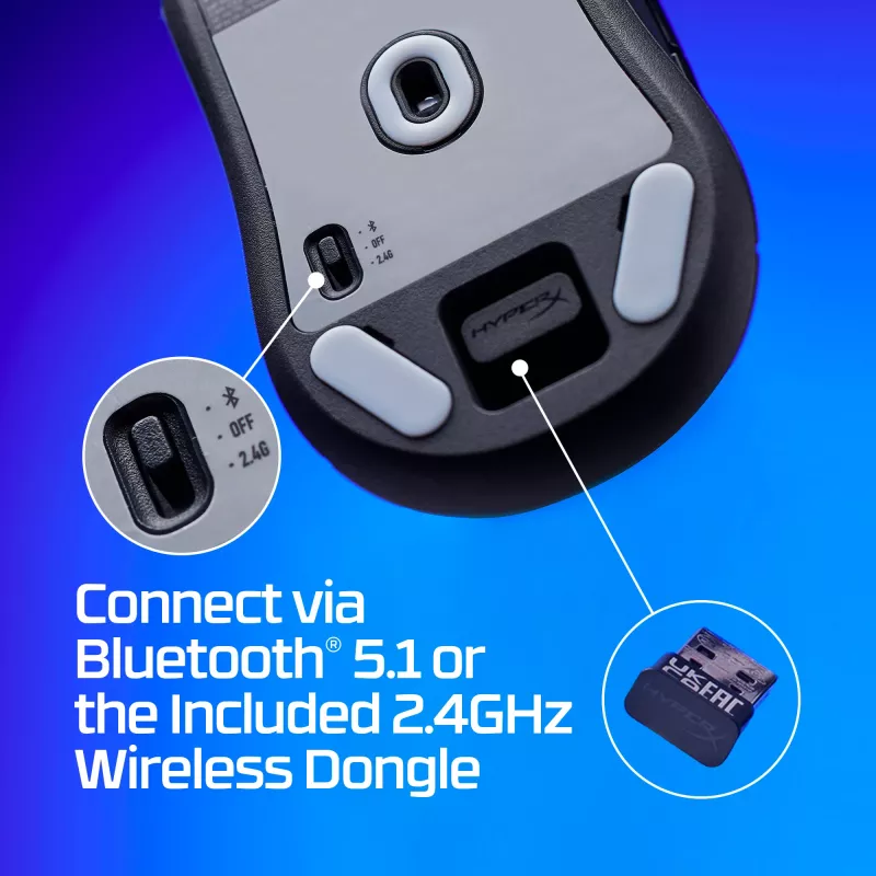 Juhtmevaba mänguriir KINGSTON HyperX Pulsefire Haste 2 Mini — mõlemakäeline, 26 000 DPI, RF/Bluetooth/USB