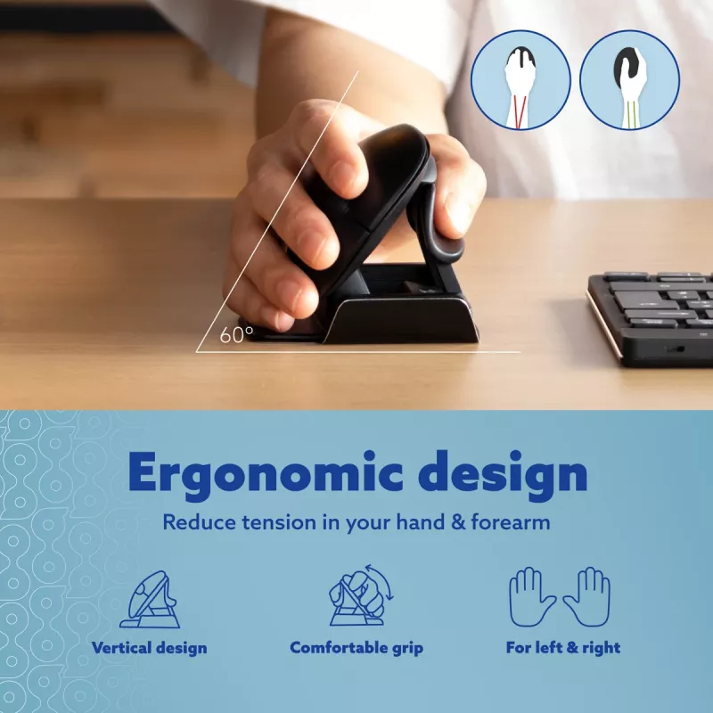 R-Go Tools Ergonoomiline hiir R-Go Twister, pausitarkvaraga, mõlemakäeline hiir mõlemale käele, kokkupandav, Bluetooth ja juhtmega