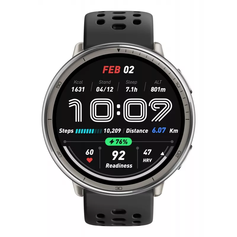 Amazfit W2433EU1N nutikell / spordikell 3,35 cm (1,32 tolli) AMOLED Digitaalne 466 x 466 pikslit Puutetundlik Hõbedane
