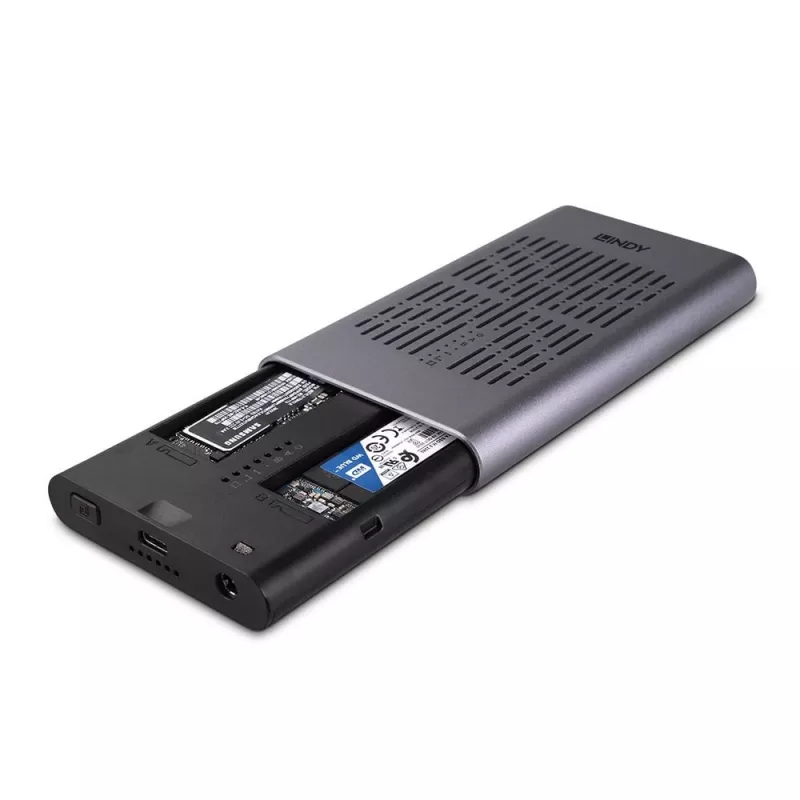 Lindy USB 3.2 Gen 2x2 kahe M.2 NVMe SSD-korpuse kloonimisfunktsiooniga