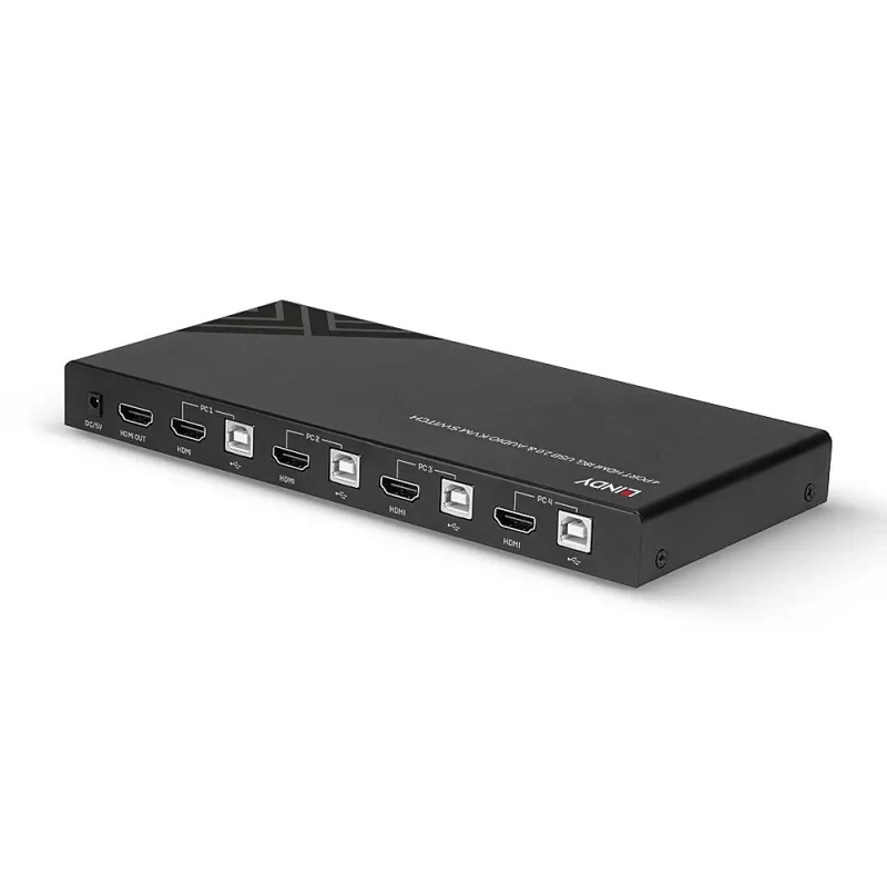 Lindy KVM-lüliti HDMI 18G USB 2.0 Audio 4 pordiga 4K Ultra HD