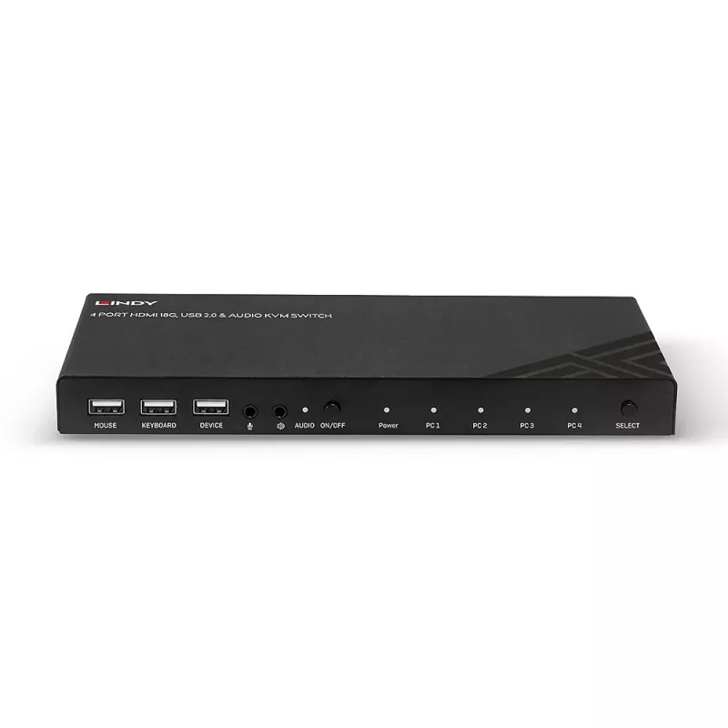 Lindy KVM-lüliti HDMI 18G USB 2.0 Audio 4 pordiga 4K Ultra HD