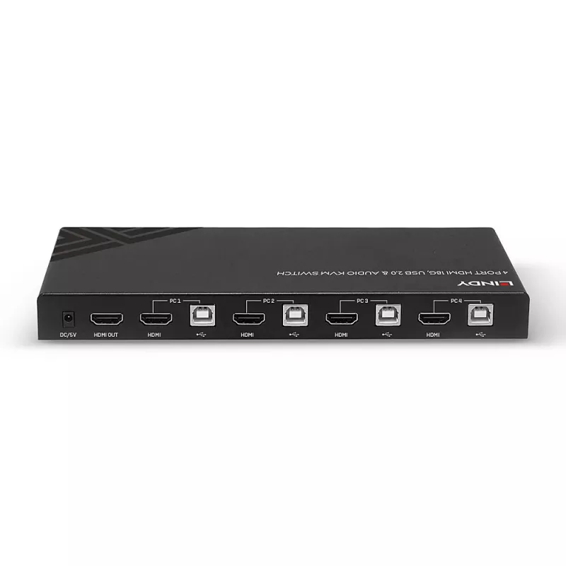Lindy KVM-lüliti HDMI 18G USB 2.0 Audio 4 pordiga 4K Ultra HD