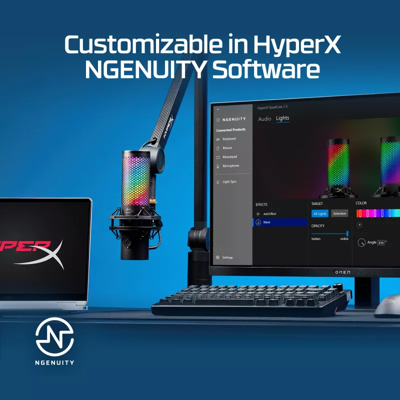 HyperX QuadCast 2 S - USB-mikrofon (must), lauamikrofon, -8 dB, 20–20000 Hz, 1 Ω, juhtmega, USB