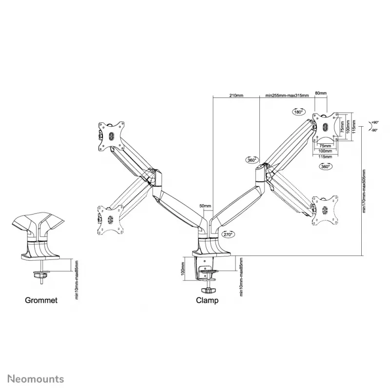 Neomounts NM-D750DSILVER monitorihoidik 10-32 tolli - gaasivedru