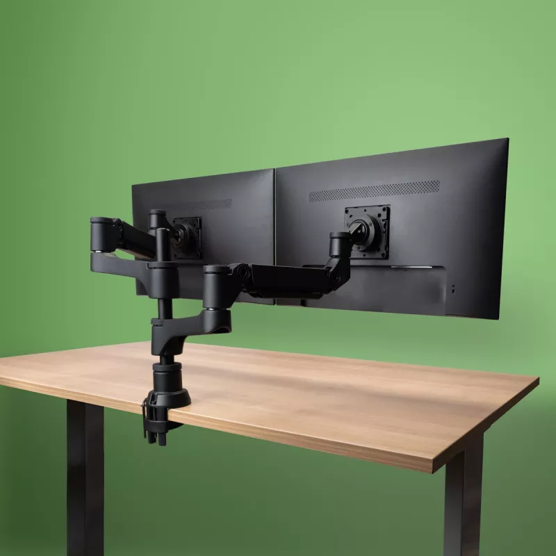 R-Go Tools Monitor arm R-Go Caparo Dual, for two monitors, adjustable with gas spring, 3-9 kg load capacity, 100% circular, Must