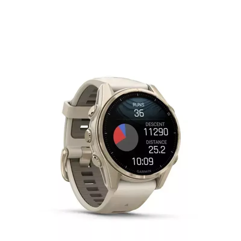 Nutikell GARMIN fenix 8 Gold — 43 mm, AMOLED 1.3 tolli, Safiir, 10 ATM, GPS/GLONASS/BeiDou/Galileo, 32 GB, 10-päevane aku