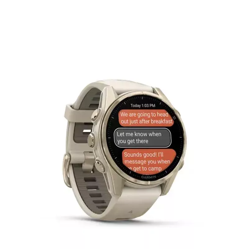 Nutikell GARMIN fenix 8 Gold — 43 mm, AMOLED 1.3 tolli, Safiir, 10 ATM, GPS/GLONASS/BeiDou/Galileo, 32 GB, 10-päevane aku