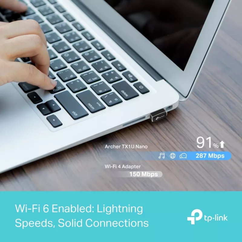 Juhtmeta USB-adapter TP‑Link Archer TX1U Nano Wi‑Fi 6 (IEEE 802.11ax) kahesageduslik 2,4/5 GHz, 287 Mbit/s, Bluetooth, USB 2.0, must