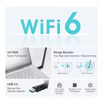 Wireless USB Wi‑Fi Adapter TP‑LINK Archer TX35U PLUS — Wi‑Fi 6 dual‑band 1201 Mbit/s, USB‑powered, Must