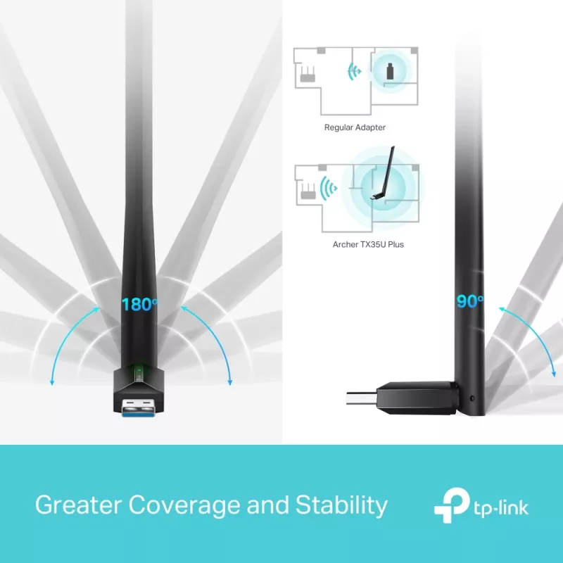 Wireless USB Wi‑Fi Adapter TP‑LINK Archer TX35U PLUS — Wi‑Fi 6 dual‑band 1201 Mbit/s, USB‑powered, Must