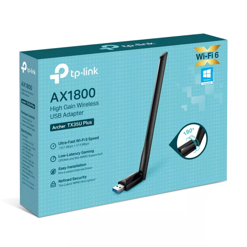Wireless USB Wi‑Fi Adapter TP‑LINK Archer TX35U PLUS — Wi‑Fi 6 dual‑band 1201 Mbit/s, USB‑powered, Must