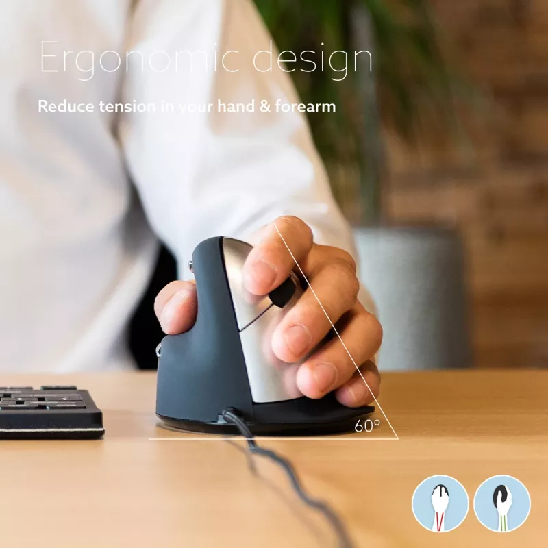 R-Go Tools Ergonomic hiir R-Go HE Break with break software, large (hand size ≥ 185 mm), left-handed, Wired, Must