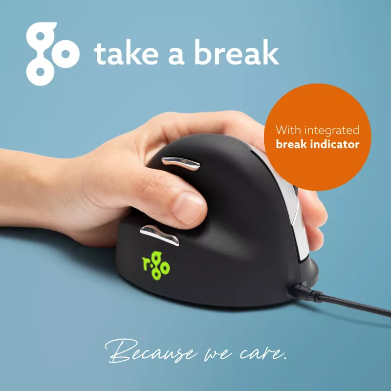 R-Go Tools Ergonomic hiir R-Go HE Break with break software, large (hand size ≥ 185 mm), left-handed, Wired, Must