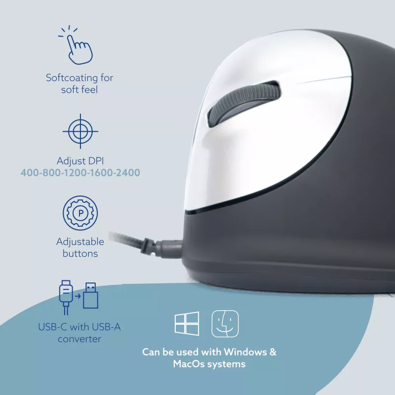 R-Go Tools Ergonomic hiir R-Go HE Break with break software, large (hand size ≥ 185 mm), left-handed, Wired, Must