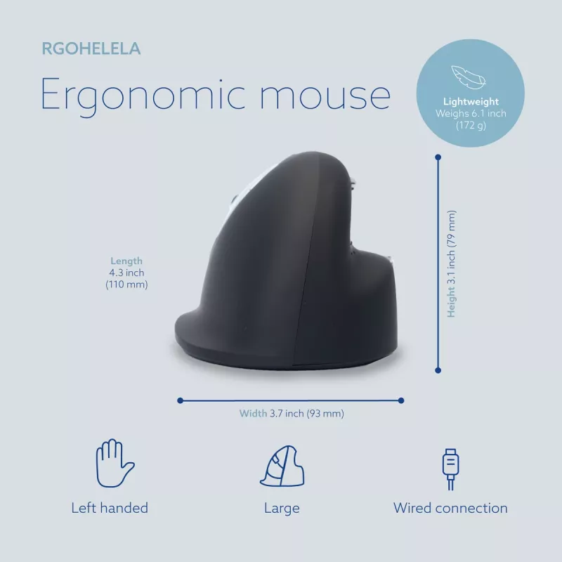 R-Go Tools Ergonomic hiir R-Go HE Break with break software, large (hand size ≥ 185 mm), left-handed, Wired, Must