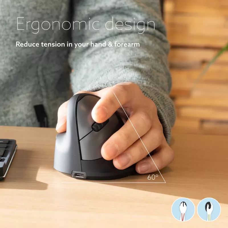 R-Go Tools Ergonomic hiir R-Go HE Break with break software, medium (hand size 165-185 mm), left-handed, Bluetooth, Must