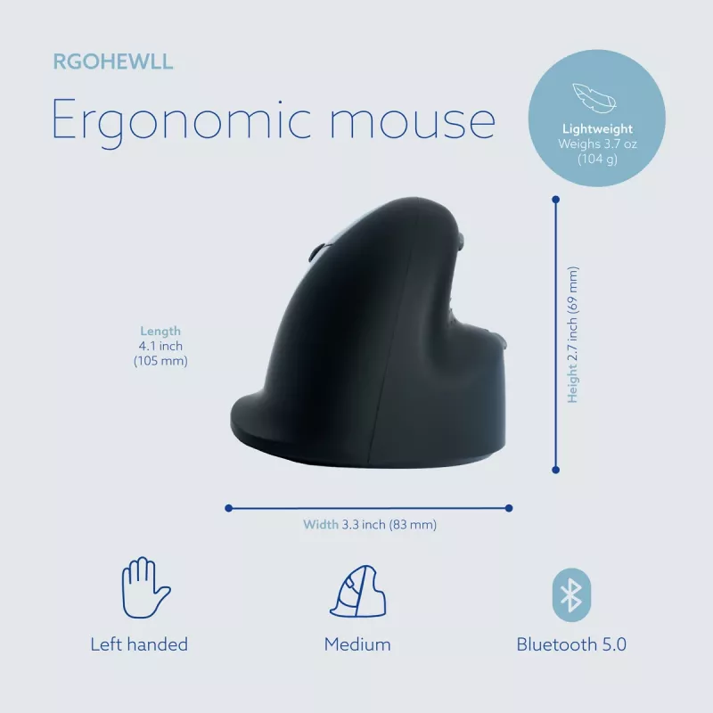R-Go Tools Ergonomic hiir R-Go HE Break with break software, medium (hand size 165-185 mm), left-handed, Bluetooth, Must