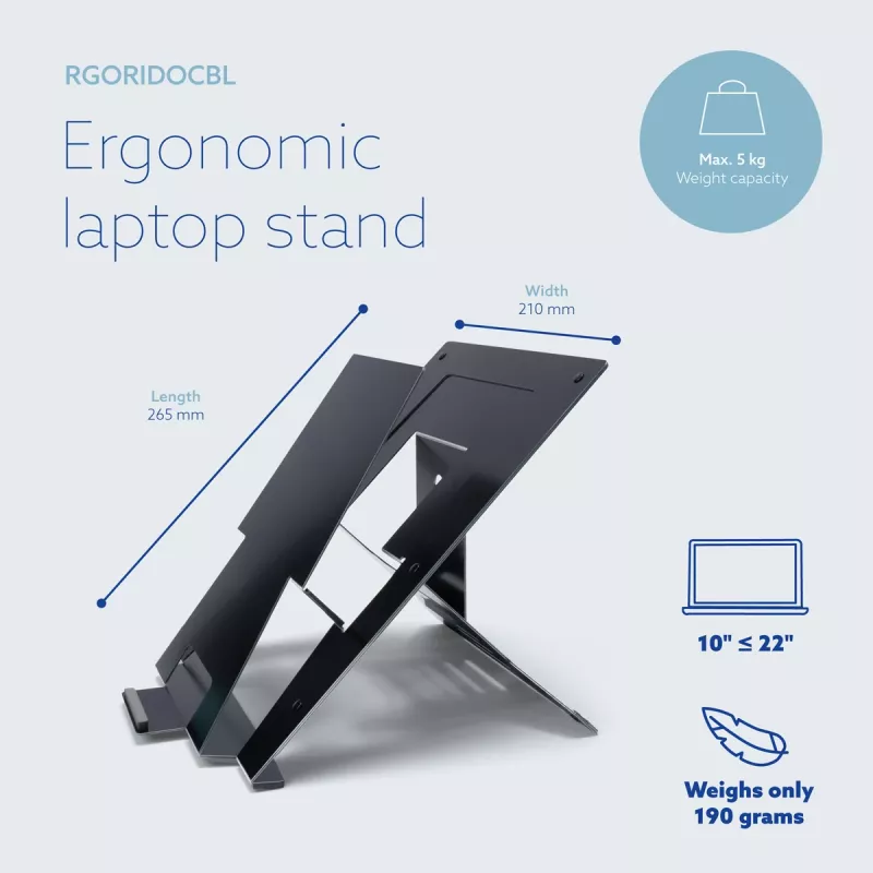 R-Go Tools sülearvuti alus R-Go Riser Document, ergonoomiline, kokkupandav ja reguleeritav alus dokumendihoidjaga, must