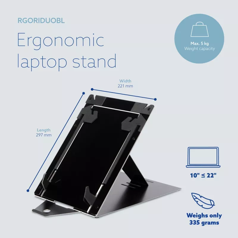 R-Go Tools Tahvel- ja sülearvutialus R-Go Riser Duo, sobib 10–22-tollisele ekraanile, must