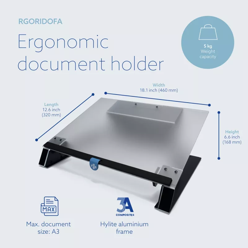 R-Go Tools Dokumendihoidja R-Go Read2Write, sobib lugemiseks ja kirjutamiseks, ergonoomiline, pehme vahtplastist randmetoega, matt akrüül