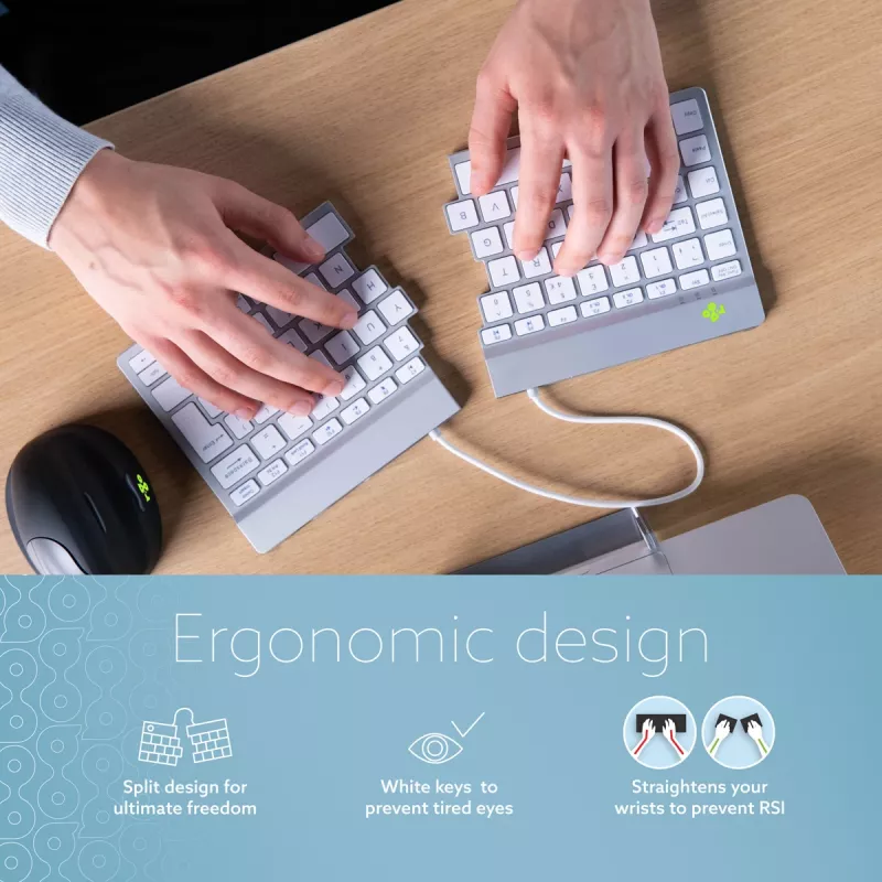 R-Go Tools Ergonoomiline klaviatuur R-Go Split Break koos pausitarkvaraga, ergonoomiline jagatud klaviatuur, QWERTY (UK), Bluetooth, valge