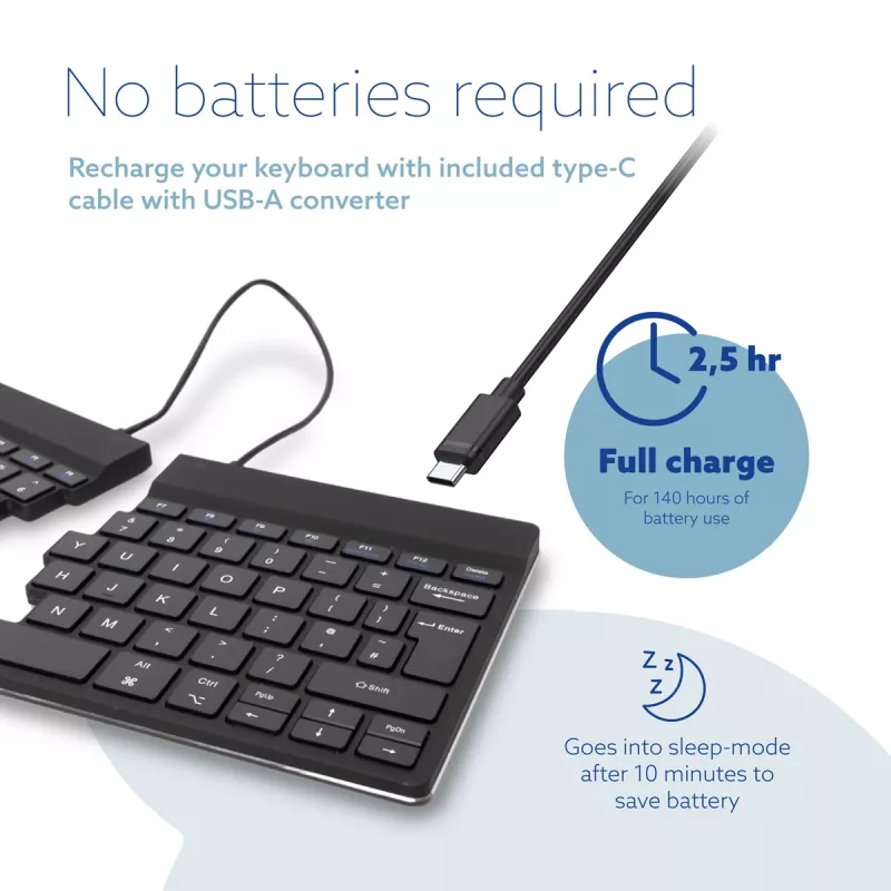 R-Go Tools Ergonoomiline klaviatuur R-Go Split Break koos pausitarkvaraga, ergonoomiline poolitatud klaviatuur, QWERTY (UK), Bluetooth, must