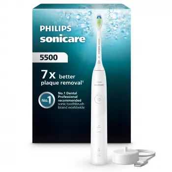 Sonic hambahari Philips Series 5500 HX7110/01 — 62 000 min⁻¹, 2 režiimi, liitiumioon, korduvkasutatav, valge