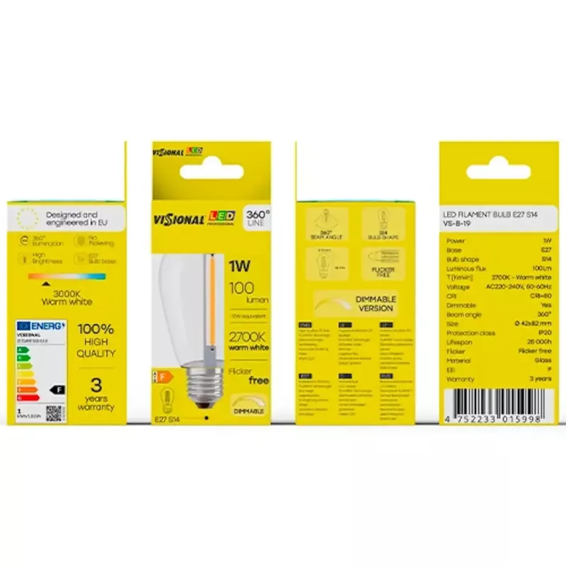 LED-pirn VISIONAL VS-B-19 1 W 100 lm 2700 K, energiaklass F