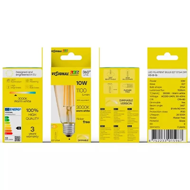 LED-pirn VISIONAL VS-B-16 10 W — 1100 lm, majapidamisvalgustus