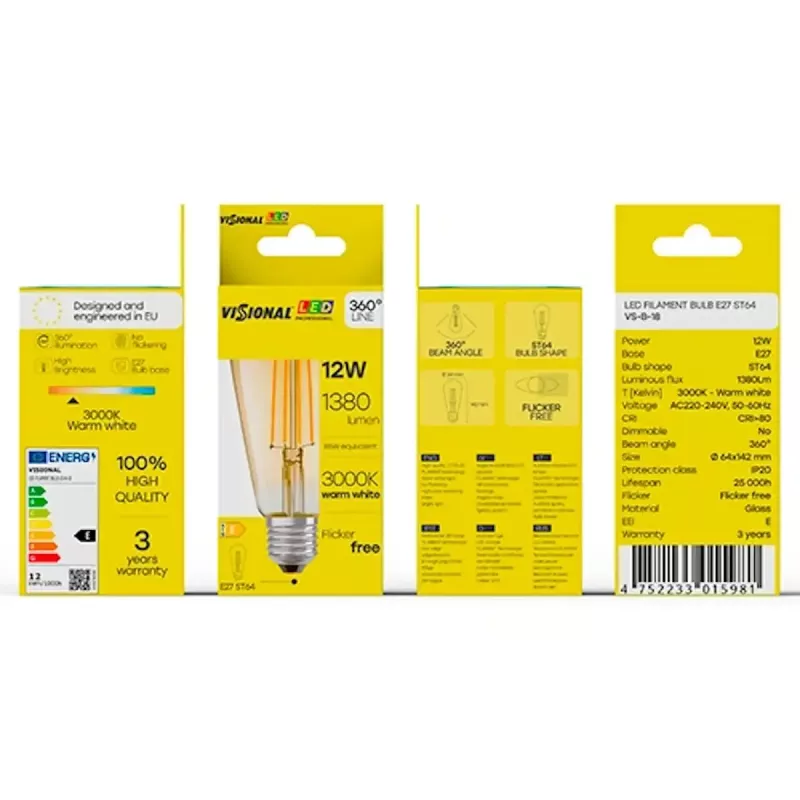 LED pirn VISIONAL VS-B-18 12W 1380 lm 3000K