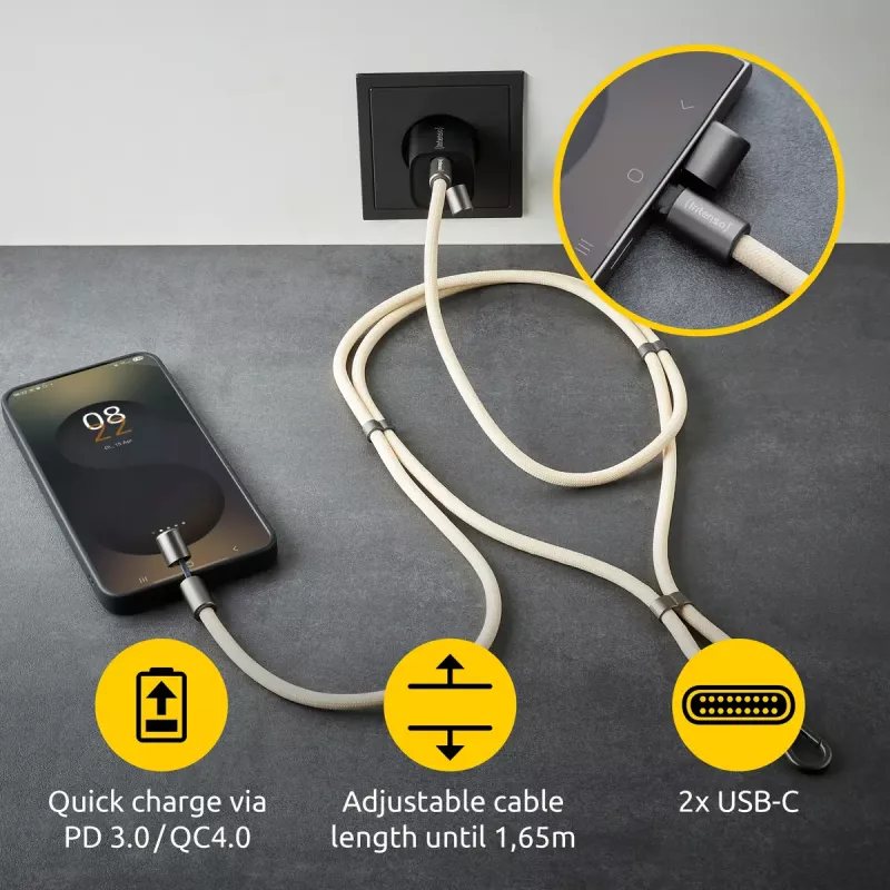 USB-kaabel Intenso Handykette 1,65 m USB-C beež