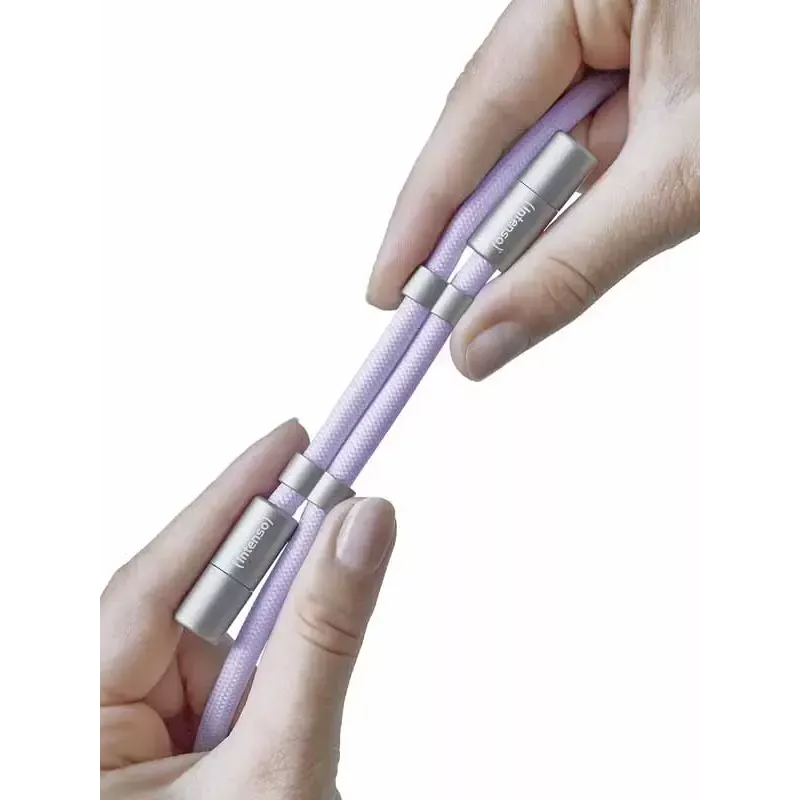 Intenso USB-C laadimisnöör telefoni kaelarihmakaabel 60 W kiirlaadimine reguleeritava pikkusega 1,65 m nailon lilla