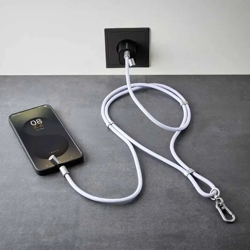 Intenso USB-C laadimisnöör telefoni kaelarihmakaabel 60 W kiirlaadimine reguleeritava pikkusega 1,65 m nailon lilla