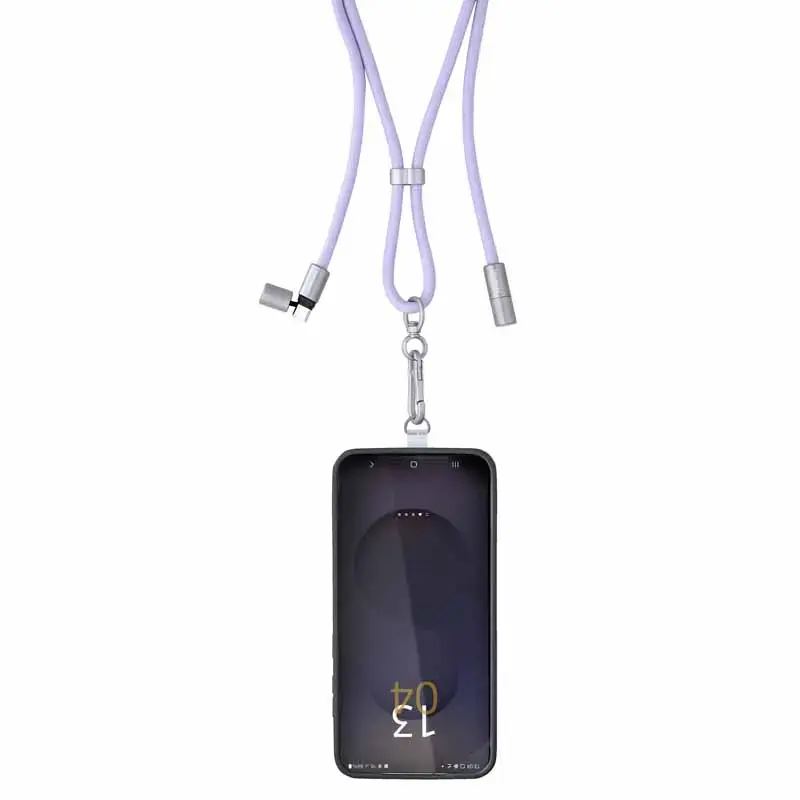 Intenso USB-C laadimisnöör telefoni kaelarihmakaabel 60 W kiirlaadimine reguleeritava pikkusega 1,65 m nailon lilla