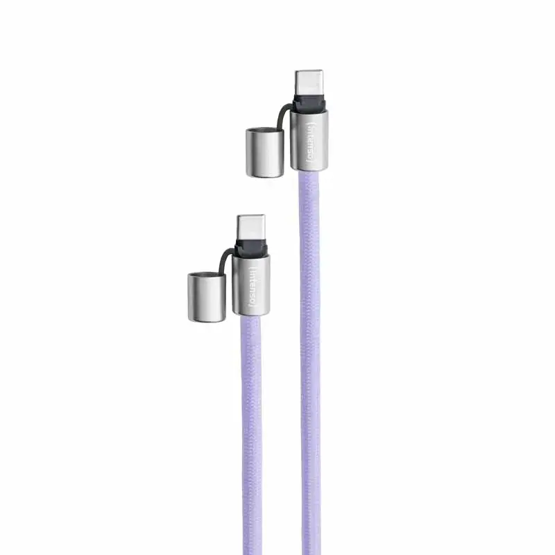 Intenso USB-C laadimisnöör telefoni kaelarihmakaabel 60 W kiirlaadimine reguleeritava pikkusega 1,65 m nailon lilla