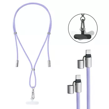 Intenso USB-C laadimisnöör telefoni kaelarihmakaabel 60 W kiirlaadimine reguleeritava pikkusega 1,65 m nailon lilla