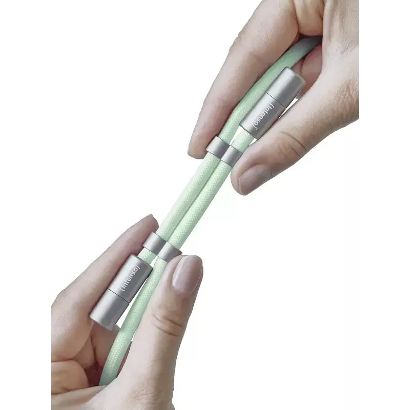 Intenso USB-C laadimisrihm telefoni kaelapaela kaabel 60 W kiirlaadimine reguleeritava pikkusega 1.65 m nailon roheline