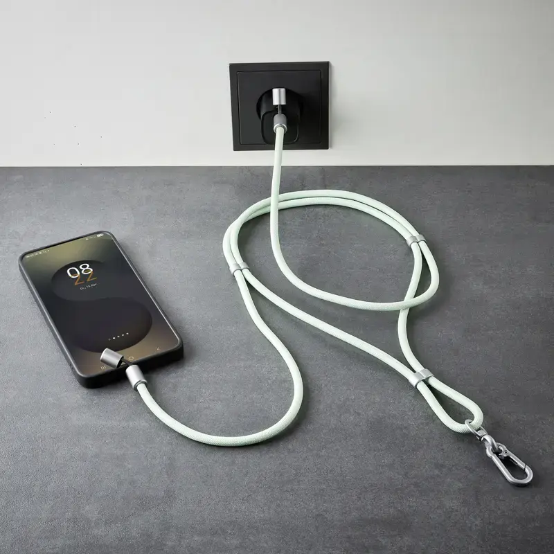 Intenso USB-C laadimisrihm telefoni kaelapaela kaabel 60 W kiirlaadimine reguleeritava pikkusega 1.65 m nailon roheline